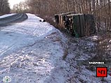 В Хабаровском крае рейсовый автобус Daewoo с 40 пассажирами, следовавший по маршруту Гурское - Комсомольск-на-Амуре, упал в кювет