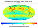 Карта концентрации углекислого газа в атмосфере Земли
