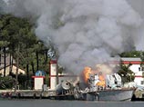 По утверждению грузинской стороны, эти корабли были затоплены российскими войсками в акватории военного порта Поти во время конфликта в августе прошлого года По утверждению грузинской стороны, эти корабли были затоплены российскими войсками в акватории военного порта Поти во время конфликта в августе прошлого года