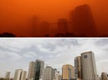 Мощный ветер принес пыль из пустыни, окрасив мегаполис оранжевым цветом, нарушив авиационное и паромное сообщение, создав заторы на крупнейших автомагистралях