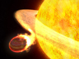 Астрономы, наблюдающие за космосом с помощью телескопа Hubble, получили уникальное изображение того, как похожая на Солнце звезда поглощает близлежащую планету