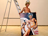 Прикассо, объявивший себя основателем нового направления в живописи, рисует свои картины, нанося краску на холст при помощи своего детородного органа