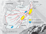 На тектонической карте Афганистана отмечены основные блоки и разломы, а также месторождения редких металлов