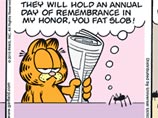 11 ноября вышла очередная серия комикса, в которой сюжету которой кот Гарфилд замахивается свернутой в трубочку газетой на паука