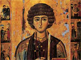 Икона "Святой Пантелеймон с житием". Византия, Синай. Начало XIII века. Это единственная житийная икона св. Пантелеймона византийского времени