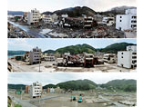 Поселок Онагава в префектуре Мияги, который после землетрясения был практически стерт с лица земли. На снимках, сделанных в июне, мусора уже практически нет, а на сентябрьском фото территория уже почти полностью расчищена