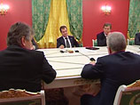 Российский президент Дмитрий Медведев принял в Кремле акционеров одного из крупных медиахолдингов "Национальной Медиа Группы"