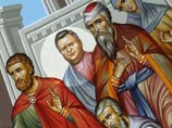 Сюжет фрески - "Вход в Иерусалим", сенатор же стоит среди встречающих Иисуса Христа