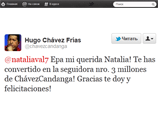 Президент Венесуэлы Уго Чавес щедро отблагодарил за проявленный к нему интерес одного из интернет-пользователей, подписавшегося на его микроблог в Twitter