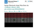 Хакерская группировка "Сирийская электронная армия" (Syrian Electronic Army) в субботу взломала аккаунт компании Microsoft в сети микроблогов Twitter