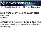 Австралиец год не хотел забирать 2,5 млн. долларов, которые он выиграл в лотерею