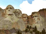 Буш выступил у мемориального комплекса горы Рашмор (штат Южная Дакота), на склоне которой выбиты барельефы президентов США