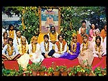 The Beatles with Maharishi Mahesh Yogi at his ashram, Rishikesh, India, Jan 1968 (Saltzman)©1968, 2000