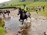 На старт традиционного забега на 22 мили в центральном Уэльсе вышли 30 рысаков с наездниками и около 400 бегунов, представлявших вершину эволюции