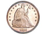 Отчеканенные в 1866 году два серебряных доллара отличались от других монет того же выпуска тем, что на них не была по какой-то причине выбита надпись In God we trust ("В Бога веруем")