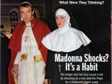 В день еврейского праздника Пурим певица и ее супруг пришли в лондонский Центр Каббалы в скандальных карнавальных костюмах &#8211; Мадонна оделась монахиней, а Ритчи примерил облачение Римского Папы