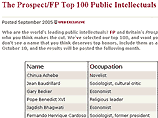 Общественно-политические журналы - британский Prospect и американский Foreign Policy - предприняли попытку составить список 100 наиболее влиятельных интеллектуалов мира