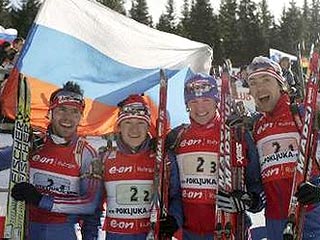 Российские биатлонисты выиграли эстафету