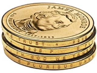 В США вводится в обращение новая монета достоинством один доллар. Посвященная пятому президенту страны Джеймсу Монро