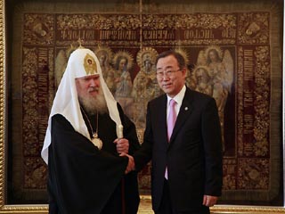 В патриаршей резиденции в Свято-Даниловском сонастыре состоялась встреча Патриарха Алексия и генерального секретаря ООН Пак Ги Муна