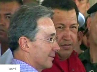 Президенты Венесуэлы и Колумбии Уго Чавес и Альваро Урибе встретились после нескольких месяцев резкого охлаждения отношений между двумя странами