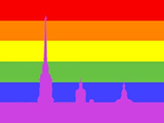 А также представители сексуальных меньшинств с транспарантом в виде силуэта Петропавловской крепости на фоне флага ЛГБТ "Сообщество" (сообщество лесбиянок, геев, бисексуалов и трансгендеров)