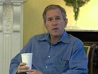Президент США Джордж Буш, весь выборный день старавшийся держаться в тени, все-таки не смог удержаться от политики