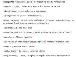 Авиакомпания Air France опубликовала первый официальный список пассажиров рейса AF 447