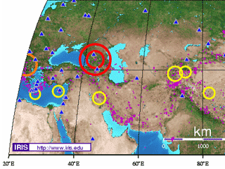На Кавказе произошло землетрясение магнитудой 8 баллов, эпицентр землетрясения находился находился на глубине 10 км в 155 км северо-западнее Тбилиси в Амбролаурском районе региона Рача-Лечхуми