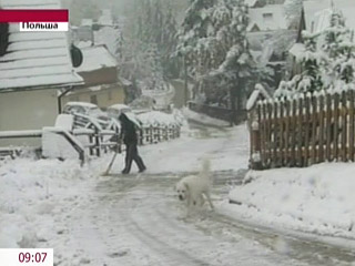 В Польше в ночь со вторника на среду выпал снег - это погодное явление сопровождалось ураганными порывами ветра