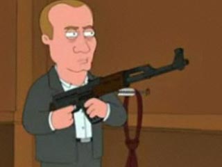 Премьер-министр РФ Владимир Путин появился в очередной серии популярного мультсериала для взрослых "Гриффины" (Family Guy)