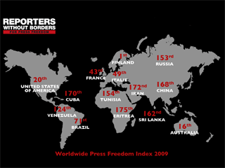 Дания заняла первое место в "рейтинге свободы слова" за 2009 год, который опубликовала международная организация "Репортеры без границ"
