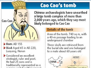 Китайские археологи раскопали гробницу Цао Цао, легендарного поэта, полководца и государственного деятеля периода Троецарствия (208-220)