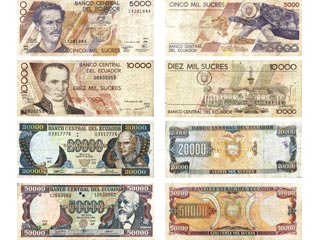 Эквадорская валюта сукре использовалась и ранее, в периоде с 1884 до 2000 года, после начали использовать доллары