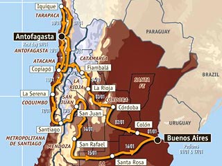 Знаменитый ралли-марафон "Дакар" в третий раз пройдет на территории Чили и Аргентины в январе будущего года, сообщила в субботу чилийская газета Mercurio со ссылкой на главу национального ведомства по развитию спорта Габриэля Руиса-Тагле
