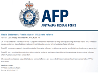 Полиция Австралии что в деятельности Джулиана Ассанжа, согласно местным законам, нет состава преступления