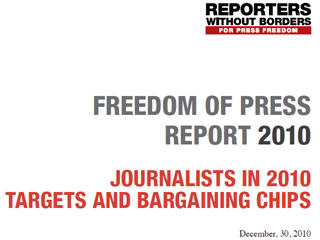 Россия входит в список стран, в которых уже в течение 10 лет ежегодно фиксируются случаи убийств журналистов, говорится в докладе "Свобода прессы - 2010", опубликованном в четверг международной организацией "Репортеры без границ"