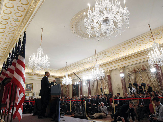 Президент США Барак Обама выступил в госдепартаменте с программной речью, посвященной ситуации на Ближнем Востоке и Северной Африке, объятых волнениями еще с зимы