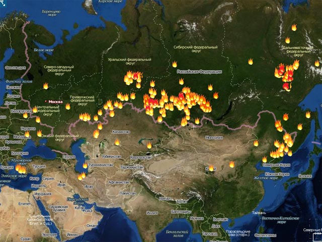 За минувшие сутки на территории Российской Федерации было зарегистрировано 477 очагов природных пожаров на общей площади почти 97,5 тыс. га, в том числе 3 очага торфяных пожаров