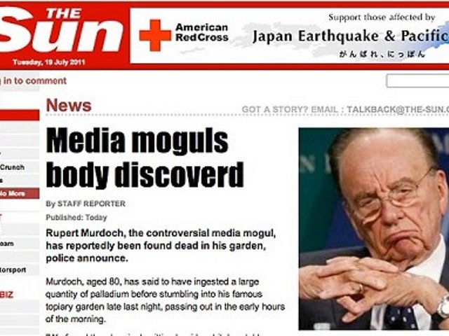 Сайт британской газеты The Sun, которая принадлежит News International Руперта Мердока, подвергся атаке хакеров. Те опубликовали ложное сообщение о смерти Мердока