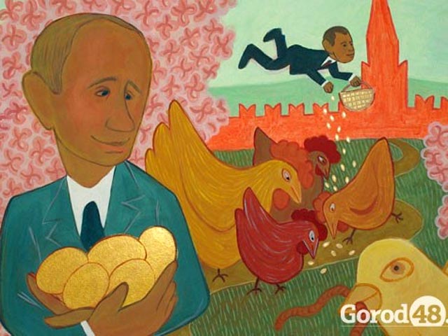 15 сентября в Риге покажут серию работ липецкого художника Эдуарда Галкина "Путин, Медведев, цветы и птицы. Живописный проект 2010-2011"
