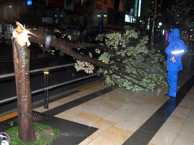 Тайфун "Роке", ударивший по Японии в среду утром, продолжает свое разрушительное движение по стране