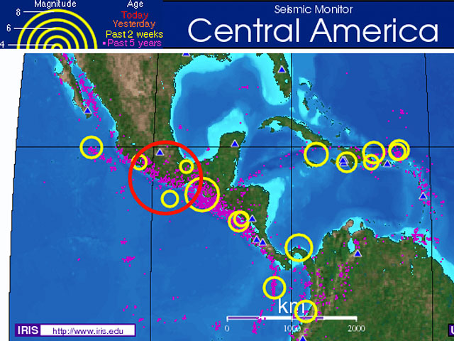 Сильное землетрясение произошло во вторник в районе курортного города Акапулько в штате Герреро на тихоокеанском побережье Мексики