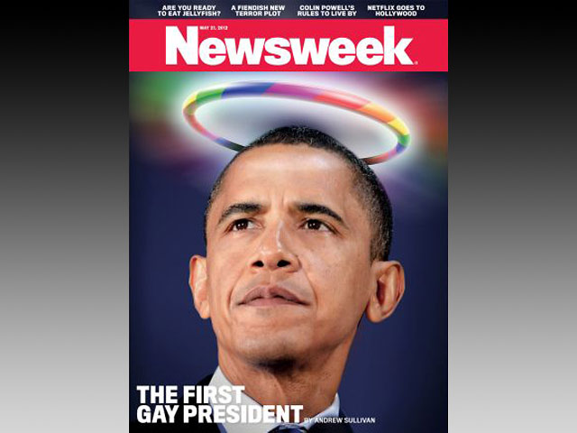 Журнал Newsweek вынес на обложку своего свежего номера изображение президента США Барака Обамы, над которым возвышается нимб в цвета радужного флага - одного из самых известных символов международного гей-сообщества