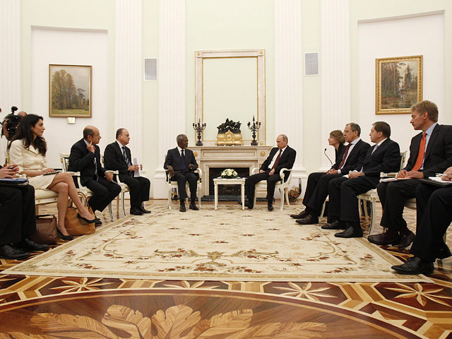 Президент России Владимир Путин принял в Кремле спецпредставителя ООН и ЛАГ по урегулированию в Сирии Кофи Аннана