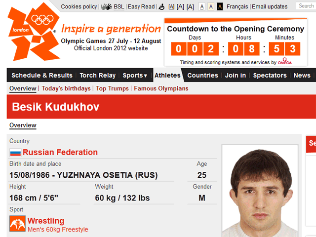 В частности, в досье спортсменов местом рождения члена сборной РФ Бесика Кудухова указана Южная Осетия