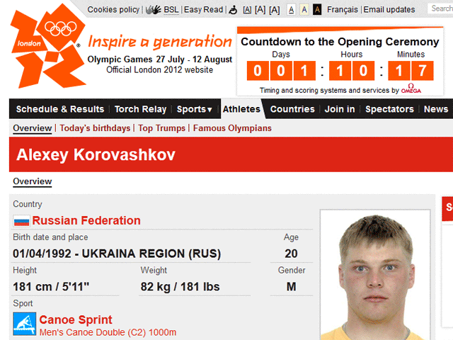Так, Алексея Коровашкова, который выступает в российской команде гребцов, описывают как уроженца "Украинской области (Россия)"