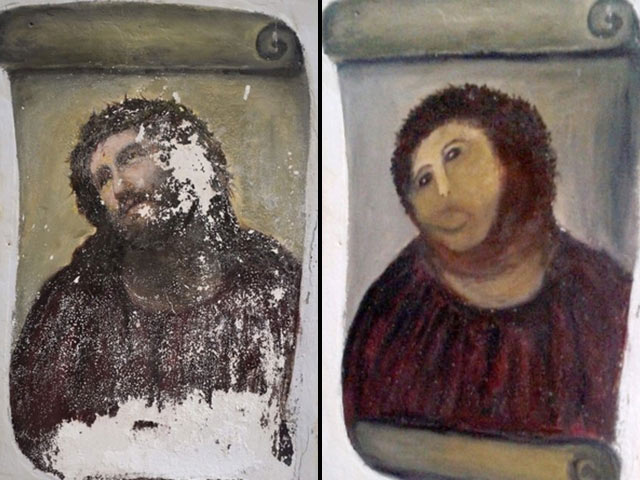 Церковная фреска XIX века, украшавшая Храм Милосердия в городе Борха близ Сарагосы, оказалась испорчена после того, как 80-летняя прихожанка решила самостоятельно отреставрировать произведение искусства