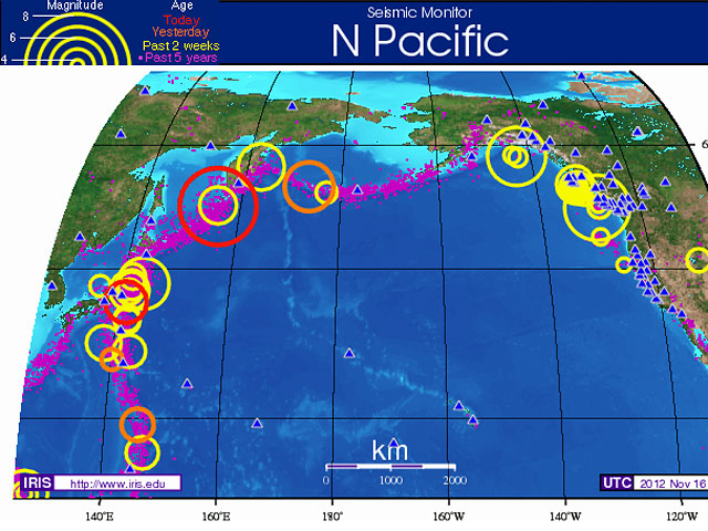 Сильное землетрясение произошло в Тихом океане у Курильских островов в 161 километре от Северо-Курильска