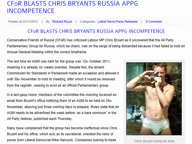 Британская группа друзей России оскандалилась, пытаясь унизить критика Путина фотографией в трусах
